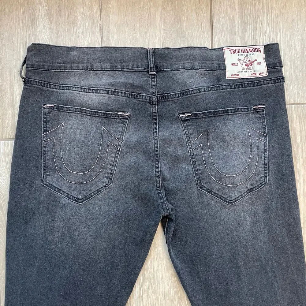 True Religion Rocco Relaxed Skinny Jeans 40x31 Gray Stretch Designer Denim